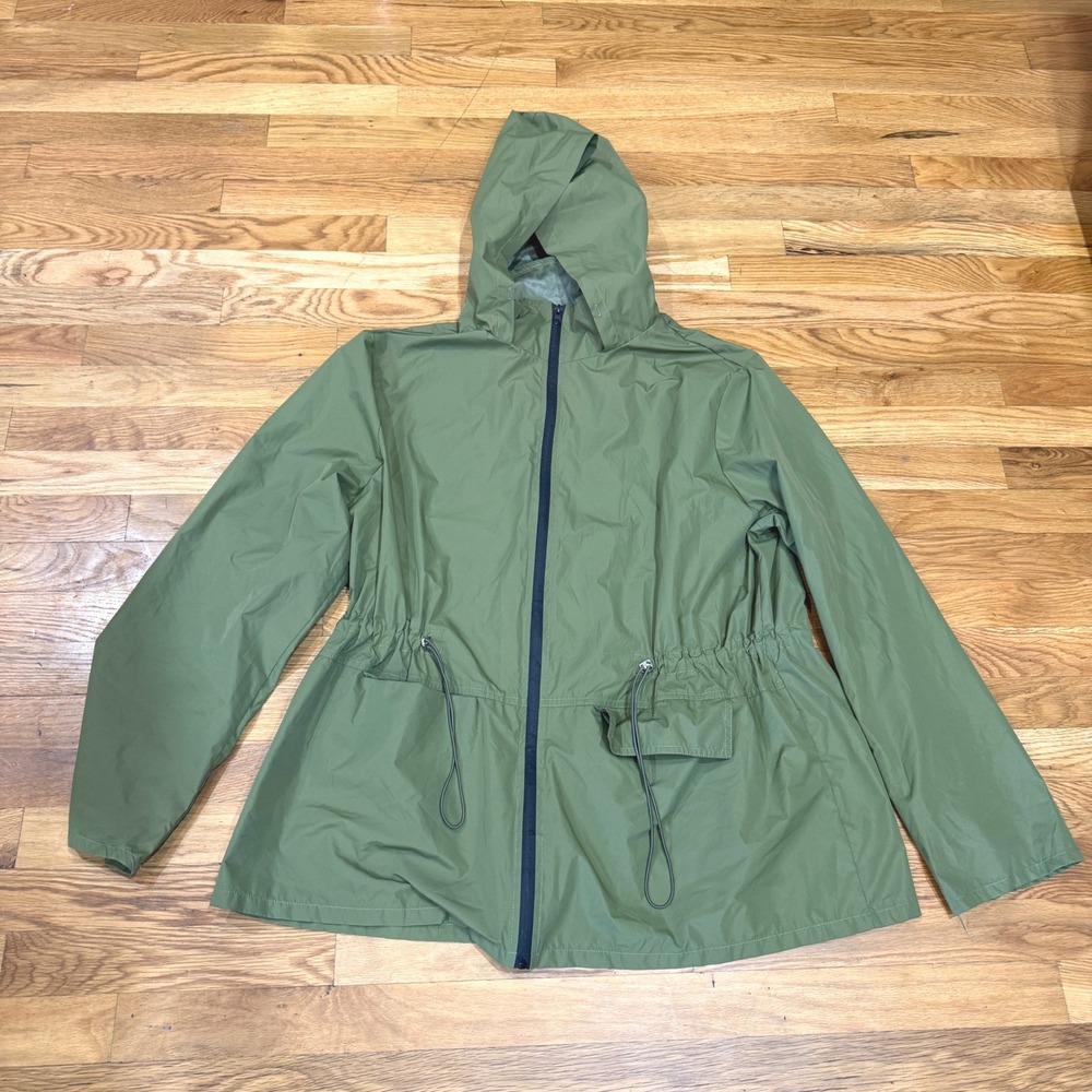Pesion Olive Green Hooded Windbreaker Jacket XL Drawstring Waist Utility Pocket